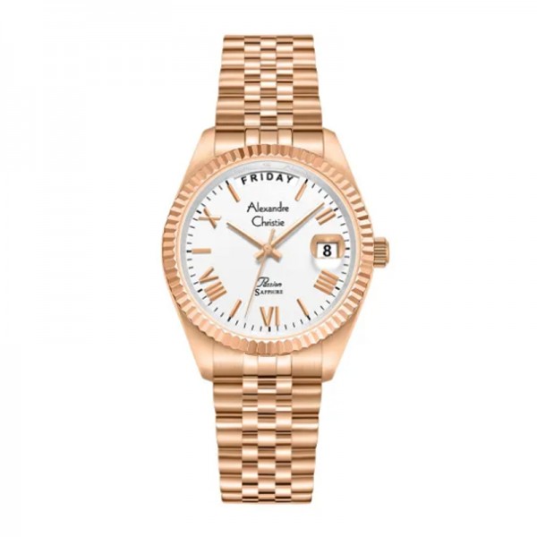 Alexandre Christie AC 5014 Rosegold White Lady Day Date LEBRGSL